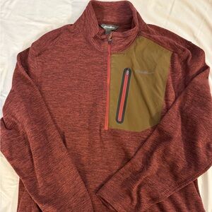 Eddie Bauer Red and Brown Zip Up Sweater XL